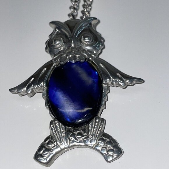 Reed and Barton Owl Pendant Necklace Blue Swirl Jelly Belly Pewter Bird Boxed N8 - Picture 6 of 16